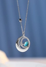 pretty silver moon star baby December Turquoise birthstone necklace